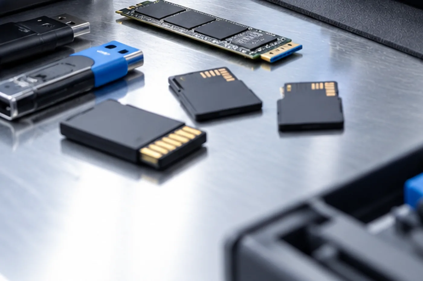 SD-Karte und microSD-Karte neben einem Kartenleser